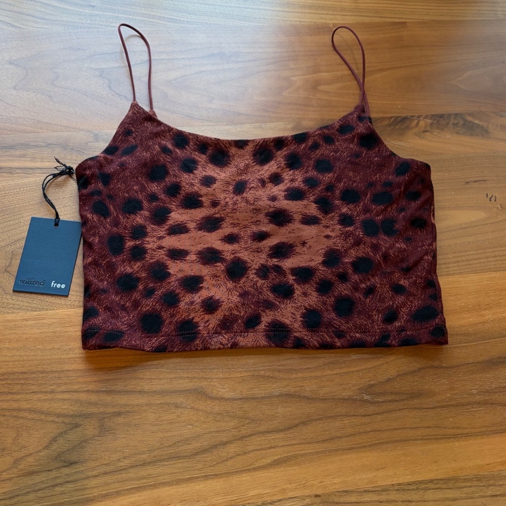 Wilfred Free Camisole Women S Burgundy Leopard Print Spaghetti Strap Crop Top - Picture 4 of 11